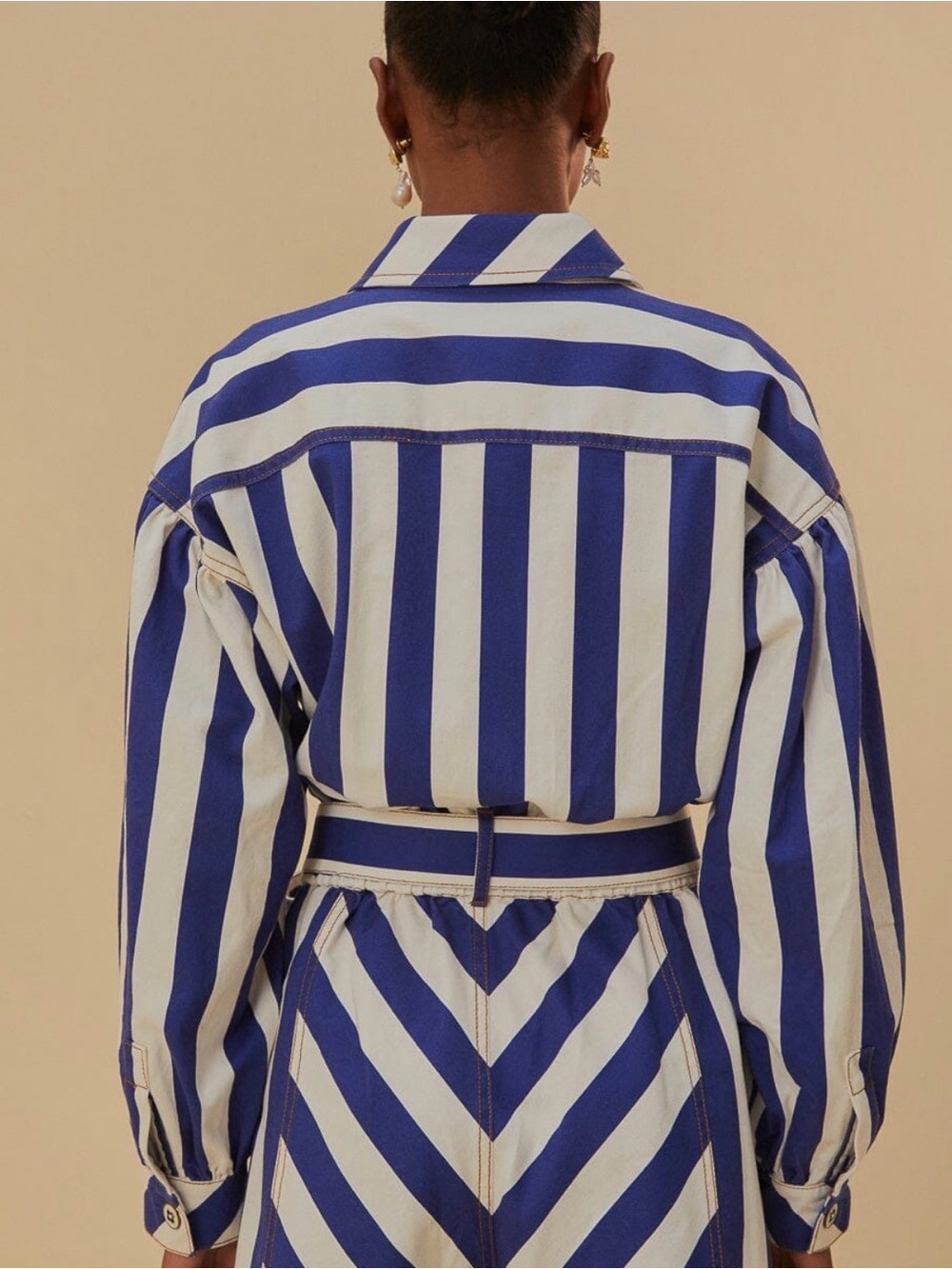 FARM Rio Blue & White Striped Belted Romper - Picture 3 of 5
